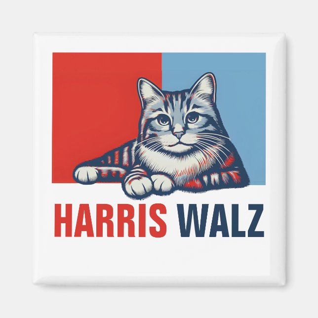 Harris Walz 2024: Uppenbarligen rödblå katt Magnet (Framsidan)