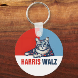 Harris Walz 2024: Uppenbarligen rödblå katt Nyckelring