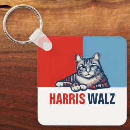 Harris Walz 2024: Uppenbarligen rödblå katt Nyckelring
