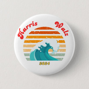 Harris Walz 2024 Val Retro Blue Wave Knapp