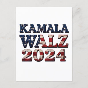 Harris Walz 2024 Valection Kamala Tim Waltz Helg Vykort