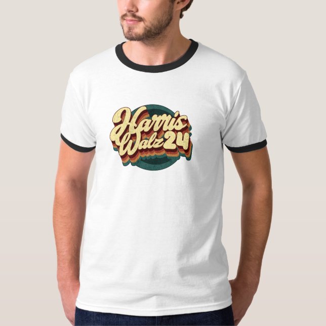 Harris Walz 24 Retro Ringer T Shirt (Framsida)