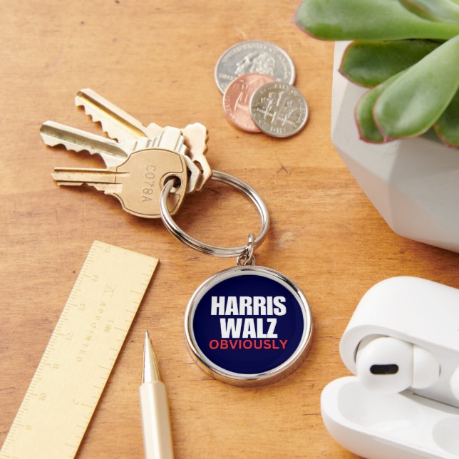 Harris Walz OBVIOUSLY | Harris Walz 2024 Rund Silverfärgad Nyckelring (Skrivbord)