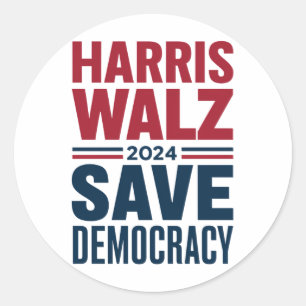 Harris Walz Rädda Demokratin Runt Klistermärke