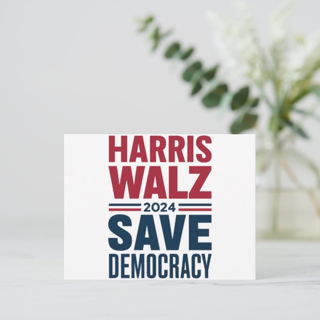 Harris Walz Rädda Demokratin Vykort (Stående Fram)