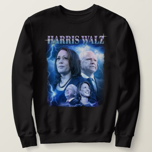 Harris Walz Retro 90s Stil Lång Ärmad Tröja (Design framsida)