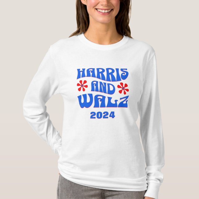 Harris & Walz Retro-blommor Long Sleased T Shirt (Framsida)