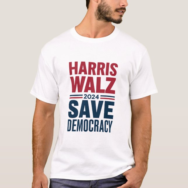 Harris Walz Spara Democracy T Shirt (Framsida)