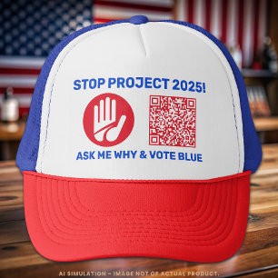 Harris/Walz "Stop Project 2025!" Rösta blå QR-kod Keps