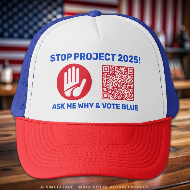 Harris/Walz "Stop Project 2025!" Rösta blå QR-kod Keps (Skapare uppladdad)