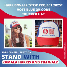 Harris/Walz "Stop Project 2025!" Rösta blå QR-kod Keps