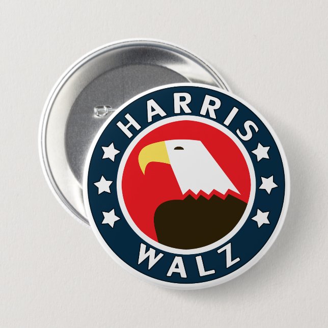Harris Walz Stylized Eagle President 2024 Knapp (Framsida & baksida)