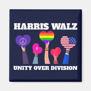 Harris Walz Unity Over Division HGBTQ Mörk blått Magnet