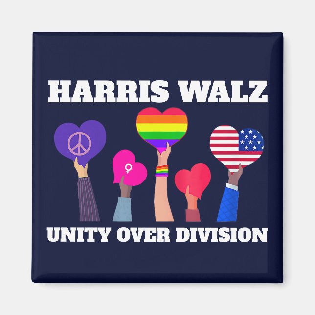 Harris Walz Unity Over Division HGBTQ Mörk blått Magnet (Framsidan)