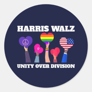 Harris Walz Unity Over Division HGBTQ Mörk blått Runt Klistermärke