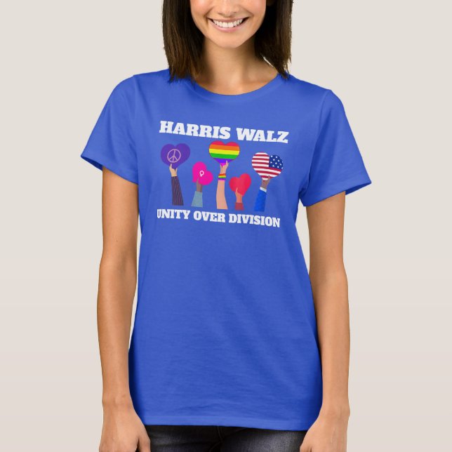 Harris Walz Unity Over Division HGBTQ Mörk blått T Shirt (Framsida)