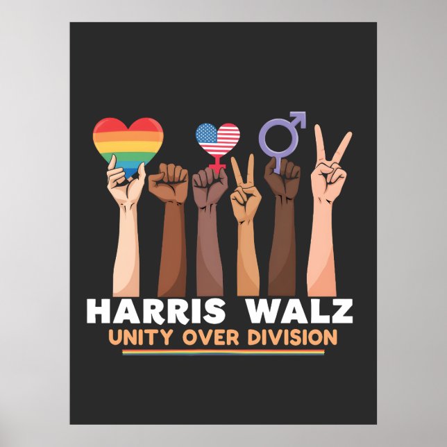 Harris Walz Unity Over Division Peace Kärlek LGBTQ Poster (Framsidan)