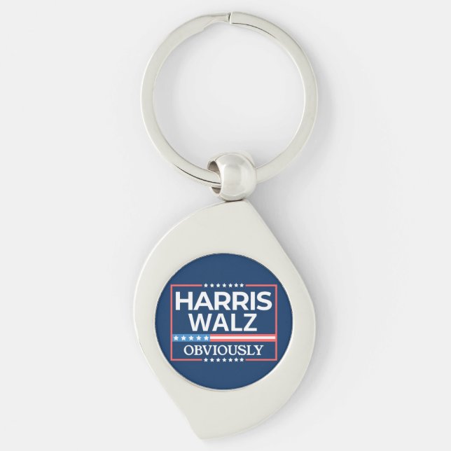 Harris Walz. Uppenbarligen. Kamala Harris Tim Walz Swirl Silverfärgad Nyckelring (Framsidan)