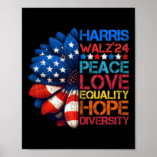 Harris Wheimer 2024 Peace Kärlek Equality Hope Div Poster (Framsidan)