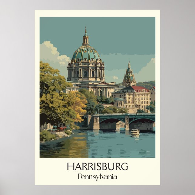 Harrisburg PA Vintage Huvudstad Byggande konst Poster (Framsidan)