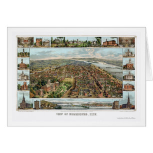 Harrisburg panorama- karta för PA - 1855 Hälsningskort