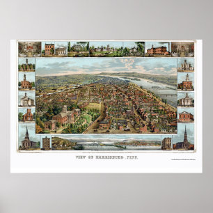 Harrisburg panorama- karta för PA - 1855 Poster