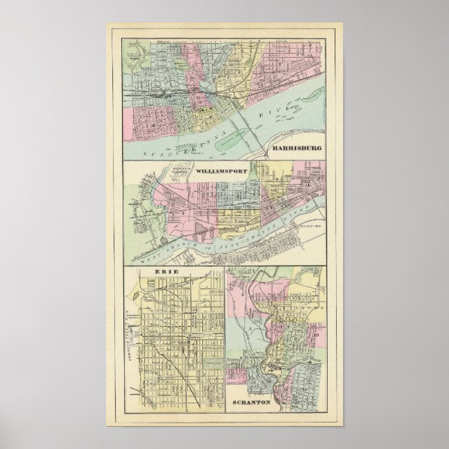 Harrisburg, Williamsport, Erie, Scranton Poster (Framsidan)