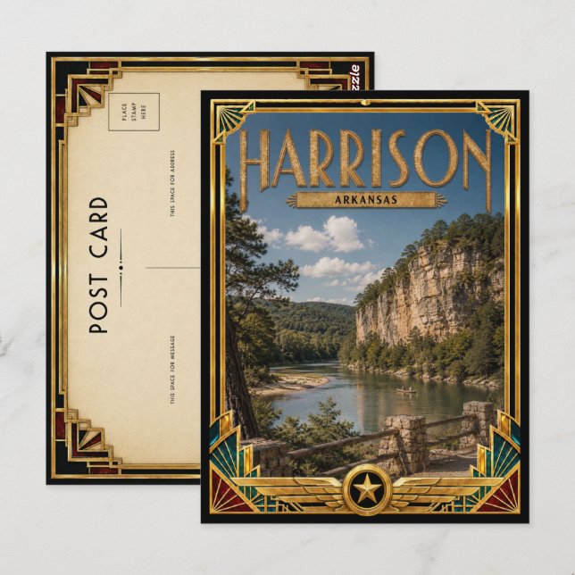 Harrison Arkansas Vintage Art Deco Guldåldern Vykort (Fram/baksida)
