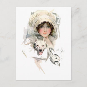 Harrison Fisher Girl Girl och hennes Hund Vykort