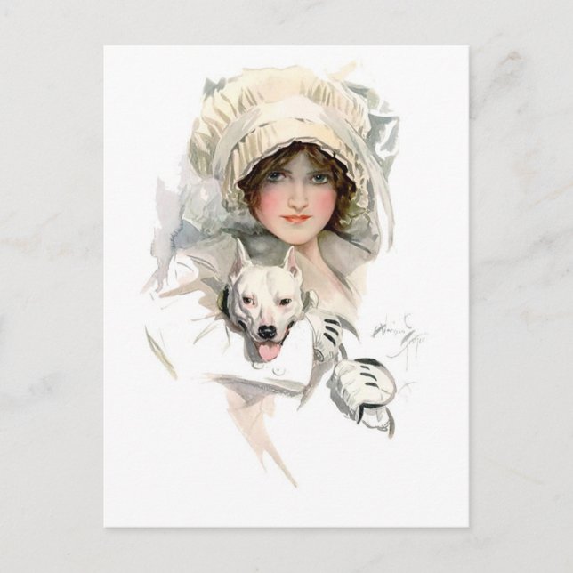 Harrison Fisher Girl Girl och hennes Hund Vykort (Framsida)