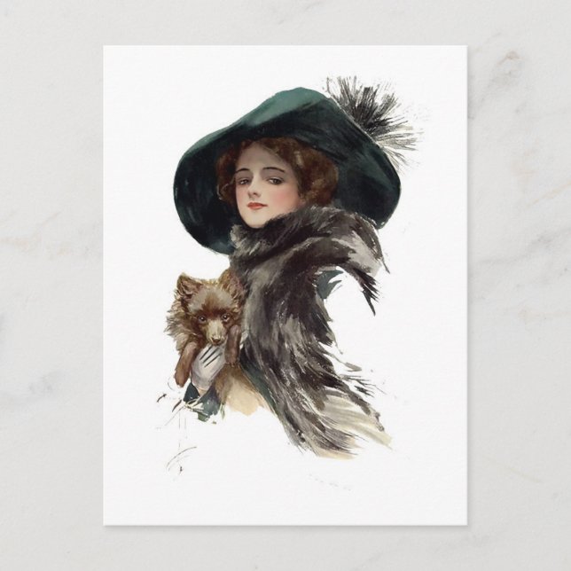 Harrison Fisher Girl i en Teal Hat Vykort (Framsida)