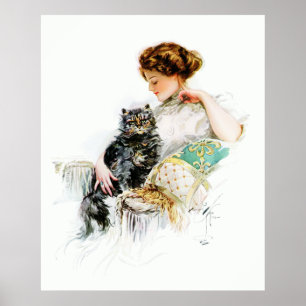 Harrison Fisher: Kvinna med katten Poster