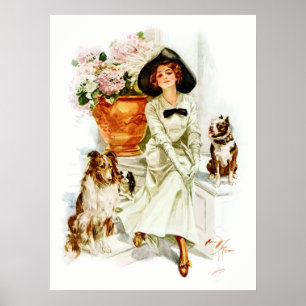 Harrison Fisher: Kvinna med tre hundar Poster