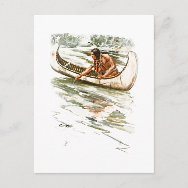 Harrison Fisher Sång från Hiawatha Red Indian Cano Vykort (Framsida)