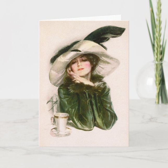 Harrison Fisher's "Contentment" & Coffee Hälsning Kort (Framsida)