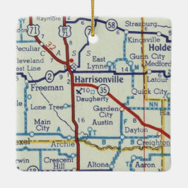 Harrisonville MO Vintage Karta Julgransprydnad Keramik