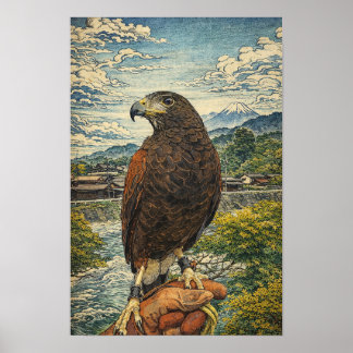 Harris's Hawk Ukiyo-e - Japansk Falkeneri Väggkons Poster