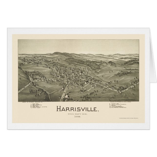 Harrisville panorama- karta för WV - 1899 Hälsningskort (Framsidan Horizontal)