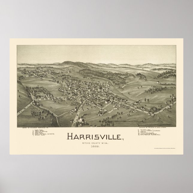 Harrisville, WV Panoramic Karta - 1899 Poster (Framsidan)