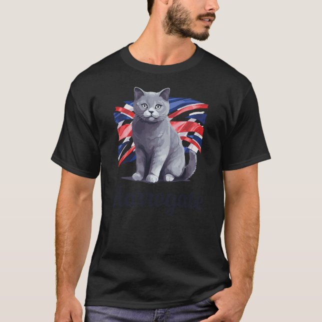 Harrogate British Flag Cat Great Britain Funny T Shirt (Framsida)