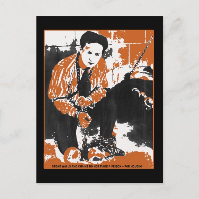 HARRY HOUDINI Black and Orange Art Illustration Vykort (Framsida)