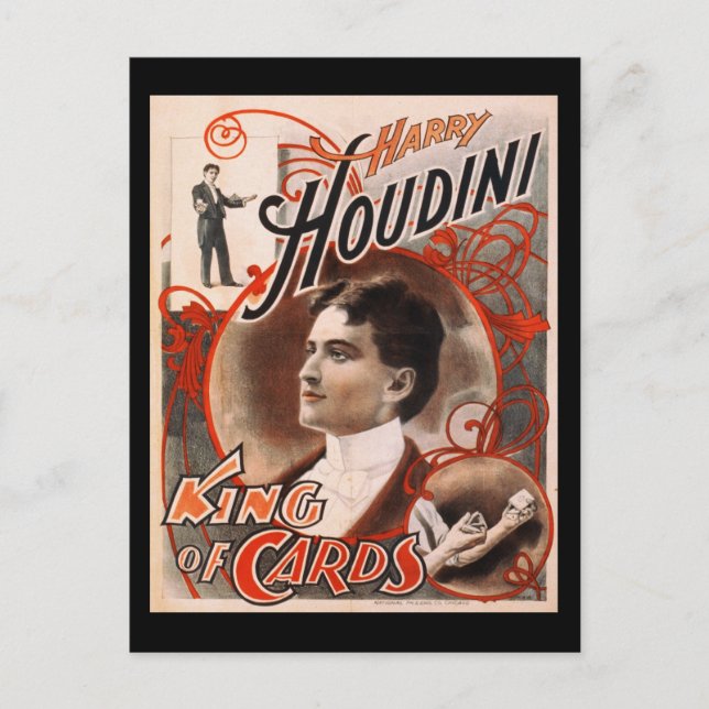 Harry Houdini Kung of Cards Vykort (Framsida)