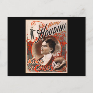 Harry Houdini Kung of Cards Vykort