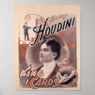 Harry Houdini, kung på kort 1895 Poster