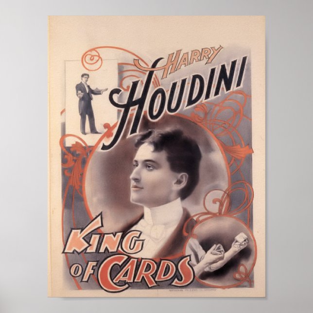 Harry Houdini, kung på kort 1895 Poster (Framsidan)