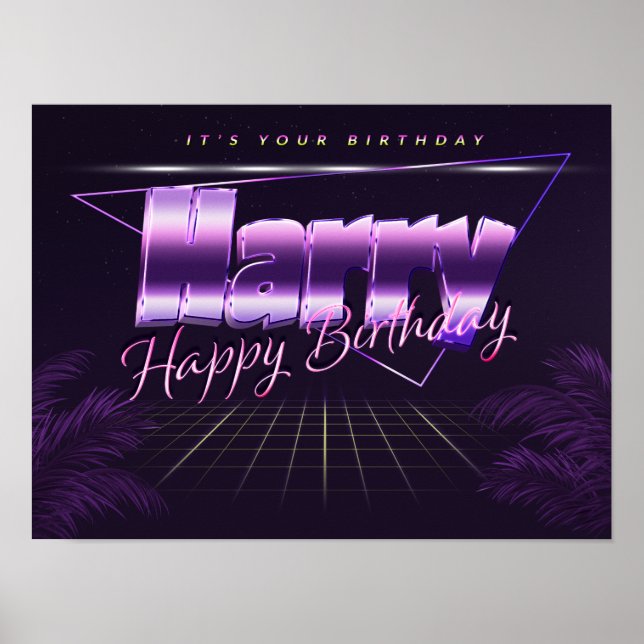 Harry Namn Vorname lila retro Poster Geburtstag (Framsidan)