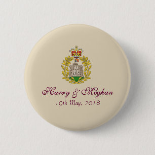 Harry och Meghan kungligt bröllop knäppas emblem Knapp