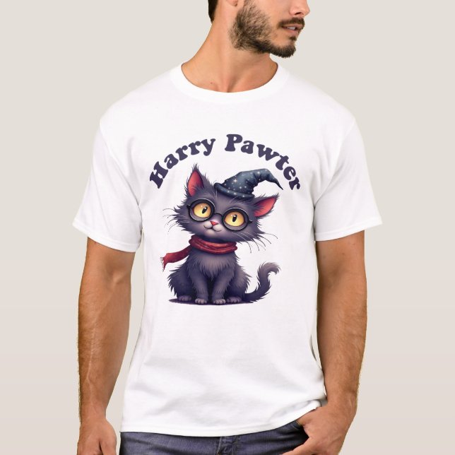 Harry Pawter Magic Cat T-Shirt - Funny Wizard Cat (Framsida)