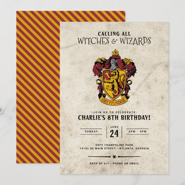 Harry Potter Birthday | Gryffindor Inbjudningar (Fram/baksida)