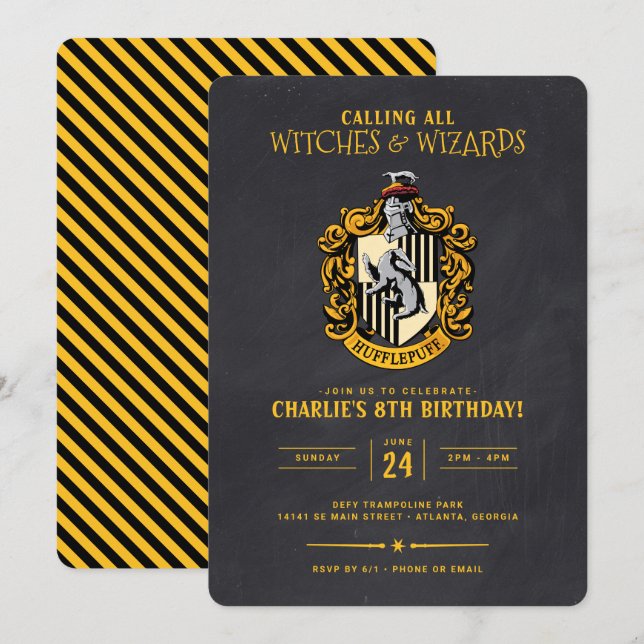 Harry Potter Birthday | Hufflepuff Chalkboard Inbjudningar (Fram/baksida)